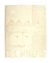 Beige hardcover USS Intrepid cruise book for 1943 to 1945 with a raised image of Intrepid and a…