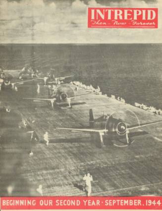 Printed USS Intrepid newspaper dated September 1944 with a black and white photograph of aircra…