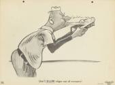 Printed black and white U.S. Navy safety poster of a cartoon sailor blowing dust into his own f…