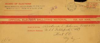 Tan envelope addressed to Richard E. Johnson with red lines and red text that reads "Official B…