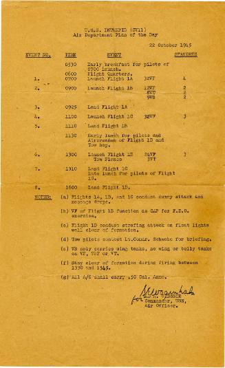 Typed document, Air Department Plan of the Day for 22 October 1945