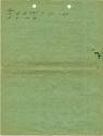 Back of green document with typed and handwritten notes listing major events on board USS Intre…