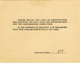 Printed reservation card for the commissioning ceremony for USS Intrepid on August 16, 1943