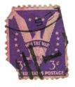 Purple stamp that reads "Win the War"