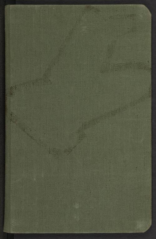 Green canvas cover of diary with stain