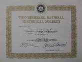 Printed membership certificate from the Cherokee National Historical Society to Admiral J. J. C…