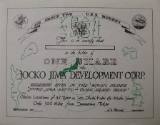 Printed certificate for One Share in the Jocko Jima Development Corp
