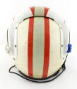 Rear view of helmet with orange and white reflective tape stripes in center