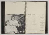 Spiral bound calendar open to black and white image of doctor and patient on the left page and …