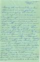First page of handwritten letter on green paper with blue ink dated 14 August 1945