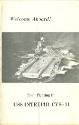 Printed booklet titled "Welcome Aboard the 'Fighting I' USS Intrepid CVS-11" with a black and w…