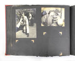 Scrapbook page with two black and white photographs, one is an exterior shot of a sailor posing…