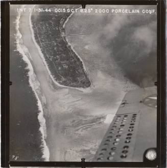 Black and white aerial surveillance photograph of Kwajalein Island