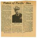 Printed newspaper clipping titled "Patton of Pacific Dies" with a photograph of Jocko Clark