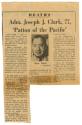 Printed newspaper clipping titled "Adm. Joseph J. Clark, 77, 'Patton of the Pacific'" with a ph…
