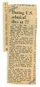 Printed newspaper clipping titled "Daring U.S. admiral dies at 77" dated July 14, 1971