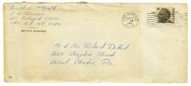 Handwritten envelope address to Mr. & Mrs. Richard DeHolt postmarked January 16, 1968