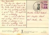 Handwritten postcard to "Dick & Pat" signed "Jerry" in red ink dated June 23, 1968