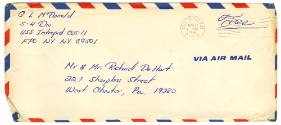 Handwritten envelope address to "Mr. & Mrs. Richard DeHart" postmarked August 21, 1968