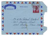 Handwritten envelope addressed to "Mr. & Mrs. Richard DeHart" on blue paper