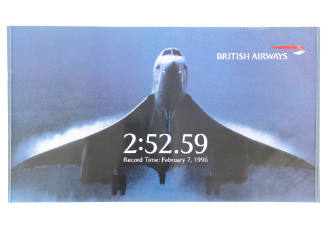 Horizontal color poster of a Concorde jet taking off against a blue background with “2:52.59 Re…