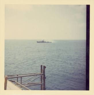 Color photograph of Soviet destroyer at sea