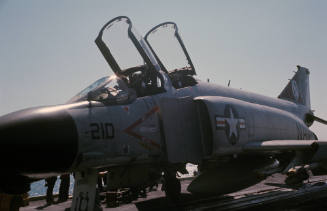 Color photograph of McDonnell Douglas F-4 Phantom on the flight deck