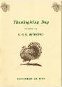 Printed menu for Thanksgiving Day on U.S.S. Intrepid dated November 23, 1944 with a drawing of …