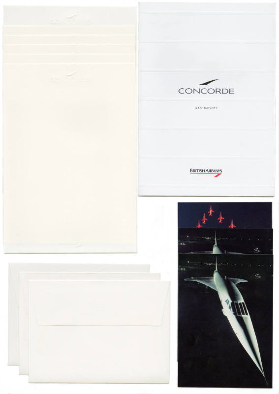 Concorde stationery packet consisting of blank paper, a folder, three color postcards and three…