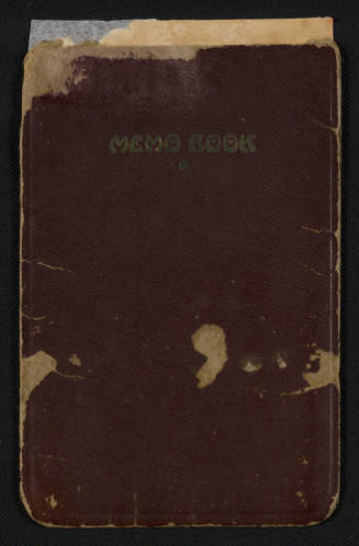 Brown cover of diary with the words “Memo Book” on the top center