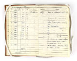 Interior of aviator flight log book open to show handwritten notations from January 1944