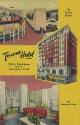 Yellow printed postcard with color photographs of the Towne Hotel, Milwaukee