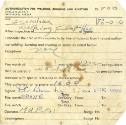 Paper “Authorization for Welding, Burning and Riveting” form, printed and handwritten inscripti…