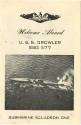 Booklet with image of submarine dolphins at top and black and white aerial photo of submarine a…