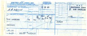 Printed United Air Lines, Inc. ticket stub dated December 12, 1963