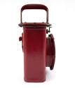 Side view of rectangular red metal lantern