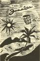 Booklet with black and white drawing of sun, island, palm tree and drum, text “Intrepid Visits …