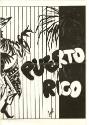 Booklet with a black and white drawing of palm trees and a dancing figure titled "Puerto Rico"