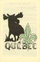 Booklet with a black and white drawing of a moose and fleur de lis titled "Quebec"