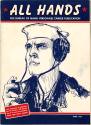 Magazine cover with image of sailor in "Dixie Cup" hat wearing headphones, text “All Hands The …