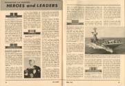 Printed interior magazine page of "All Hands" with black and white photographs of Intrepid