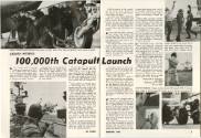 Printed interior All Hands magazine page titled "100,000th Catapult Launch"