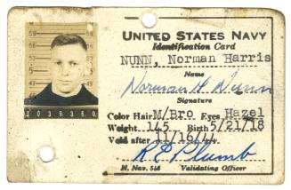 United States Navy Identification Card with small portrait image of Norman Harris Nunn