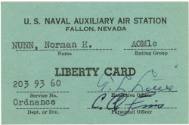 Liberty Card from U.S. Naval Auxilary Station Fallon, Nevada issued to Norman H. Nunn 