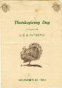 Printed U.S.S. Intrepid menu for Thanksgiving Day dated November 23, 1944 with a drawing of a t…