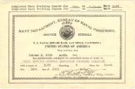 Printed certificatef from U.S. Naval Repair Base, San Diego, California for Fleet Service Schoo…