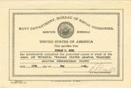 Printed certificate from Naval Air Technical Training Center, Memphis, Tennessee, Aviation Ordn…