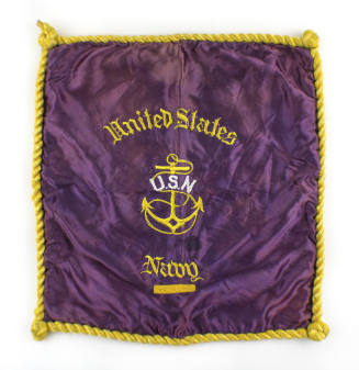 Purple U.S. Navy silk pillowcase with twisted yellow cord on edges and fouled anchor embroidery…