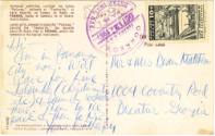 Handwritten postcard addressed to Mr. & Mrs. Dean Matthews postmarked October 12, 1957
