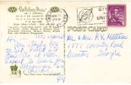 Handwritten postcard to Mr. & Mrs. P.Y. Matthews from PY postmarked November 25, 1960